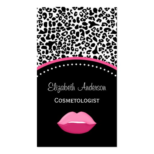 Chic Leopard Print Cosmetology and Beauty Salon Business Cards (front side)