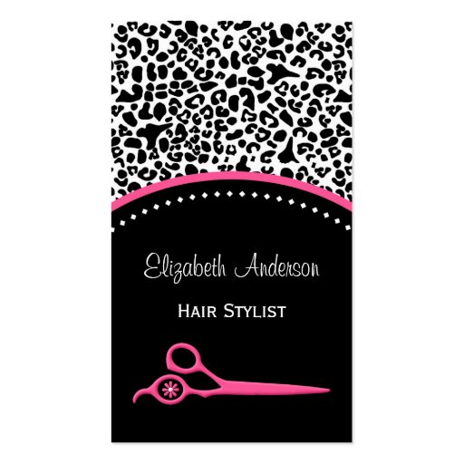Chic Leopard Print Hair Stylist and Beauty Salon Business Card Templates (front side)