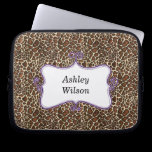 chic leopard print  purple personalized laptop sleeves