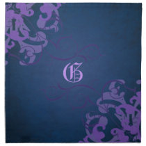 Chic Liliac Scroll Blue Monogram Napkins