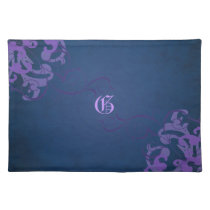 Chic Liliac Scroll Blue Monogram Placemats