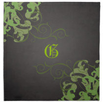 Chic Lime Scroll Black Monogram Napkins
