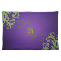 Chic Lime Scroll Purple Monogram Placemats