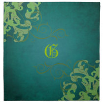 Chic Lime Scroll Teal Monogram Napkins