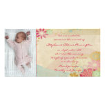 Chic linen floral photocard birth announcement picture card