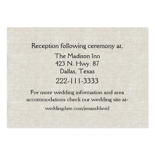 Chic Linen Look Wedding Enclosure Card Business Card Templates (front side)