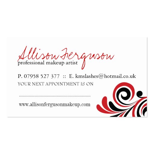 Chic Makeup Artist Business Card Template (back side)