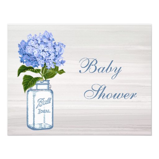 Chic Mason Jar & Blue Hydrangea Baby Shower Personalized Invitation