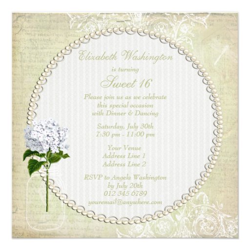 Chic Mason Jar & Hydrangea Sweet 16 Custom Invitation