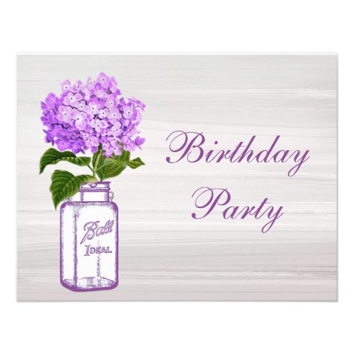 Chic Mason Jar & Purple Hydrangea Birthday Party Invite
