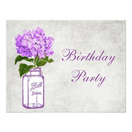 Chic Mason Jar & Purple Hydrangea Birthday Party Personalized Invite