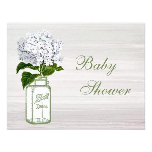 Chic Mason Jar & White Hydrangea Baby Shower Custom Invitation
