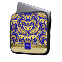 Chic Masquerade Damask Faux Gold & Blue  Sleeve Laptop Computer Sleeve