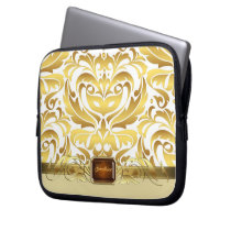 Chic Masquerade Damask Faux Gold & White Sleeve Laptop Computer Sleeve