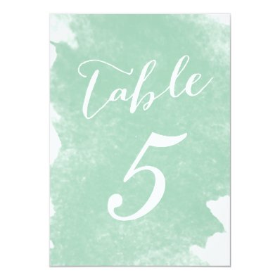 CHIC MINT GREEN WATERCOLOR TABLE NUMBER CARDS CUSTOM INVITATIONS