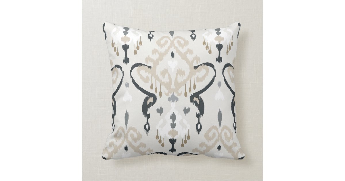 Chic modern beige black white ikat tribal pattern throw pillow Zazzle