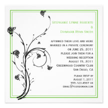 Chic Modern Black and Green Swirls Custom Invites