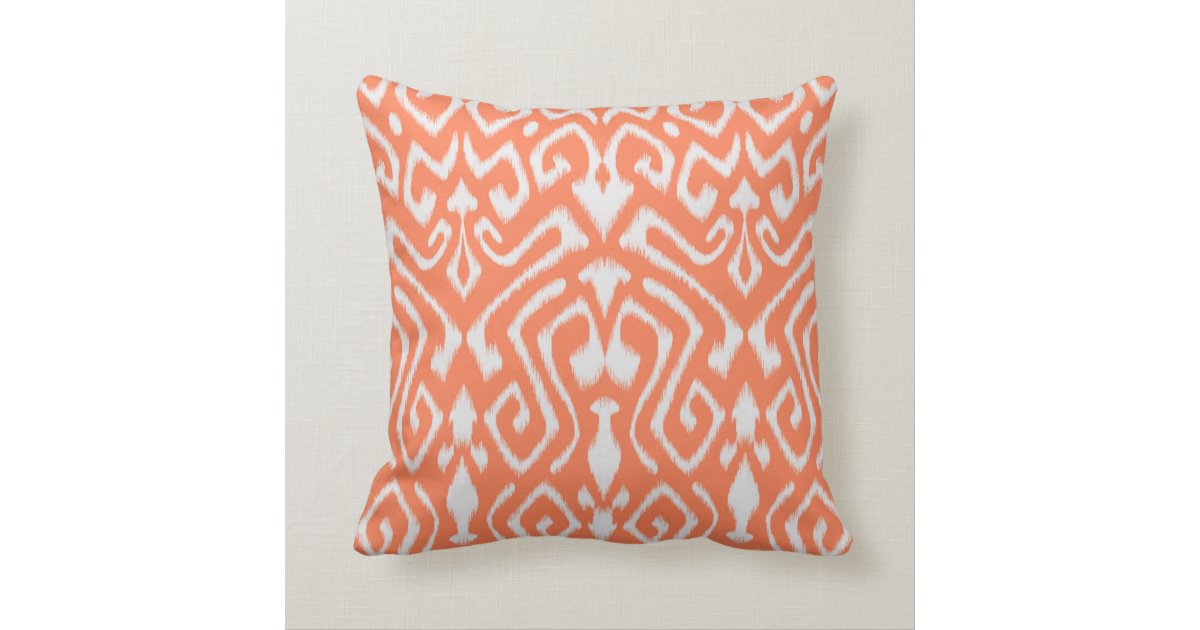Chic modern colorful orange ikat tribal pattern throw pillow Zazzle