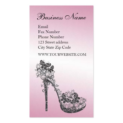 Chic Modern Floral High Heel Pump Shoe Business Card Templates (back side)