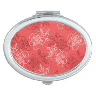 Chic Modern Girly Coral Floral Pattern Compact Mirrors