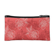 Chic Modern Girly Coral Floral Pattern Makeup Bags