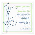 Chic Modern Navy and Green Swirls Personalized Announcements