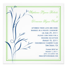 Chic Modern Navy and Green Swirls Personalized Announcements