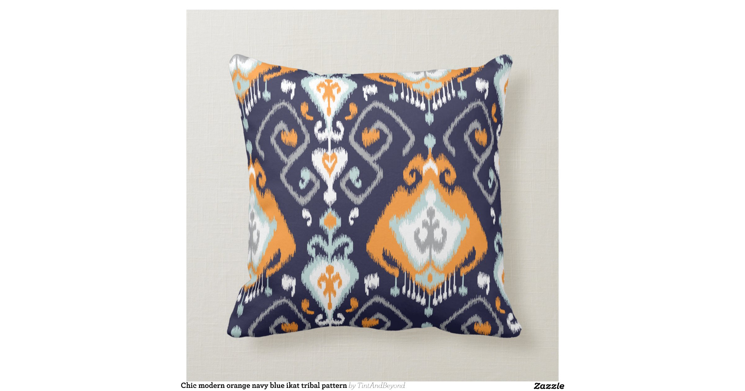 Chic modern orange navy blue ikat tribal pattern pillows Zazzle