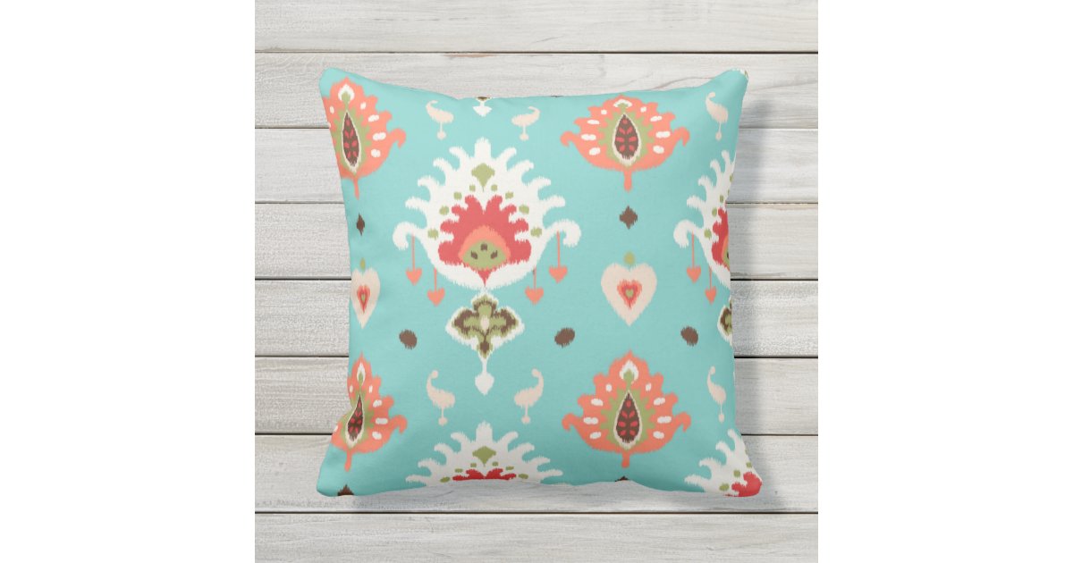 Chic modern orange turquoise ikat tribal pattern throw pillow Zazzle