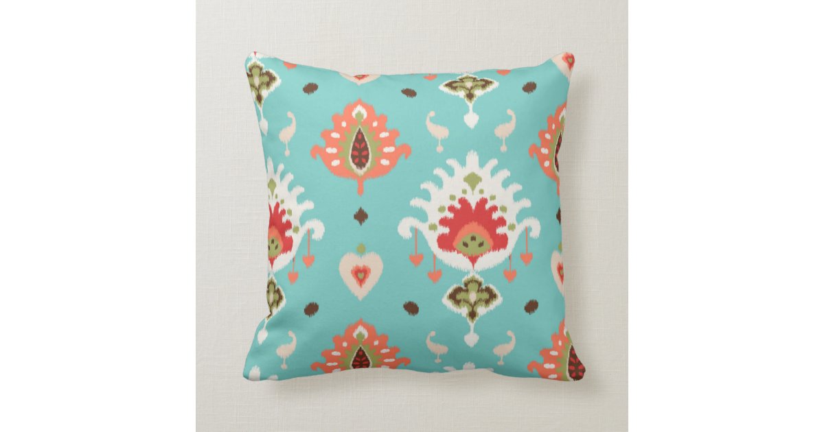 Chic modern orange turquoise ikat tribal pattern throw pillow Zazzle