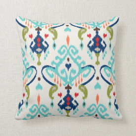 Chic modern teal navy blue ikat tribal pattern pillow