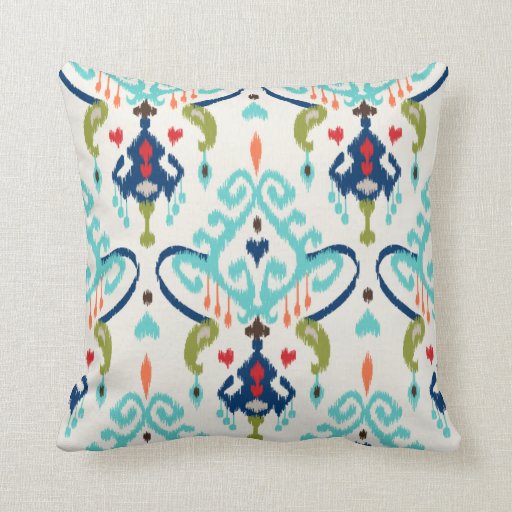 Chic modern teal navy blue ikat tribal pattern pillow Zazzle
