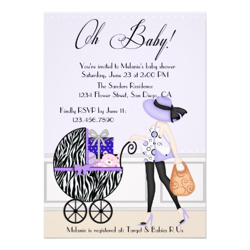 Chic Mom and Buggy with Gifts Announcement