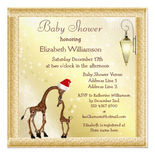Chic Mom & Baby Giraffe Christmas Baby Shower Personalized Invitation