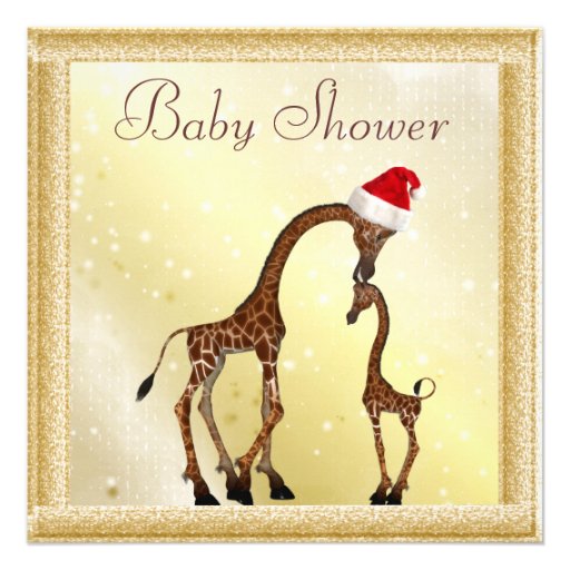 Chic Mom & Baby Giraffe Christmas Baby Shower Personalized Invitation