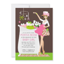 Chic Mom Crib Baby Girl Shower Invitation