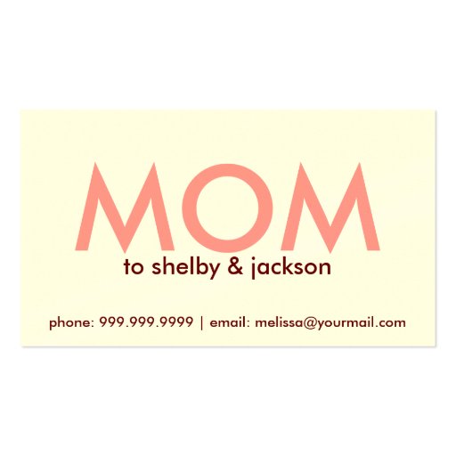 Chic Mommy Calling Card Business Card Templates (back side)
