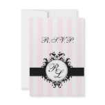 Chic Monograms RSVP Card Wedding Pink Stripes Invite