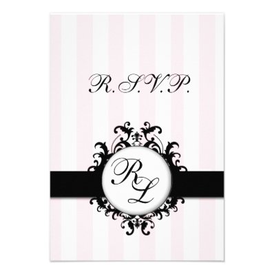 Chic Monograms RSVP Card Wedding Pink Stripes Invite