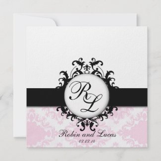 Chic Monograms Wedding Invite White Pink Damask zazzle_invitation