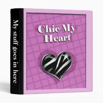 Chic My Heart Zebra Print Purple Binder