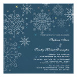 Chic navy blue snowflake winter wedding invitation