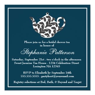 Chic Navy & White w Damask Bridal Shower Tea Party Custom Invitation