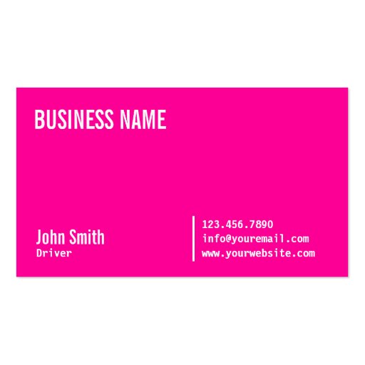 Chic Neon Pink Driver Business Card (front side)
