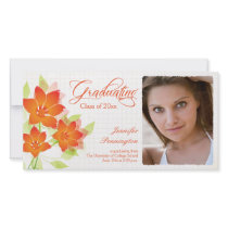 Chic orange floral photo graduation announcement photo card template