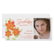 Chic orange floral photo graduation announcement photocard