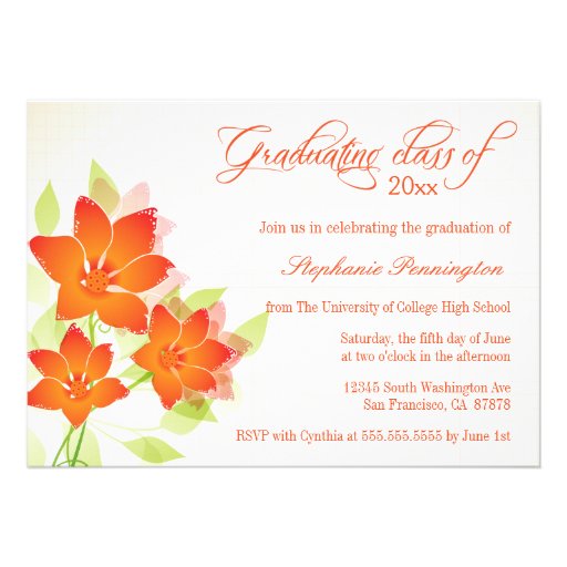 Chic orange flowers graduation party announcement