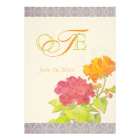 Chic Orange, Red Peony Monogram Wedding Invitation