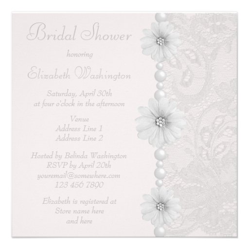 Chic Paisley Lace, Flowers & Pearls Bridal Shower Invite