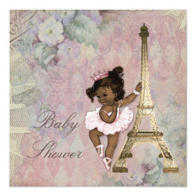 Chic Paris Ethnic Princess Ballerina Baby Shower 5.25x5.25 Square Paper Invitation Card